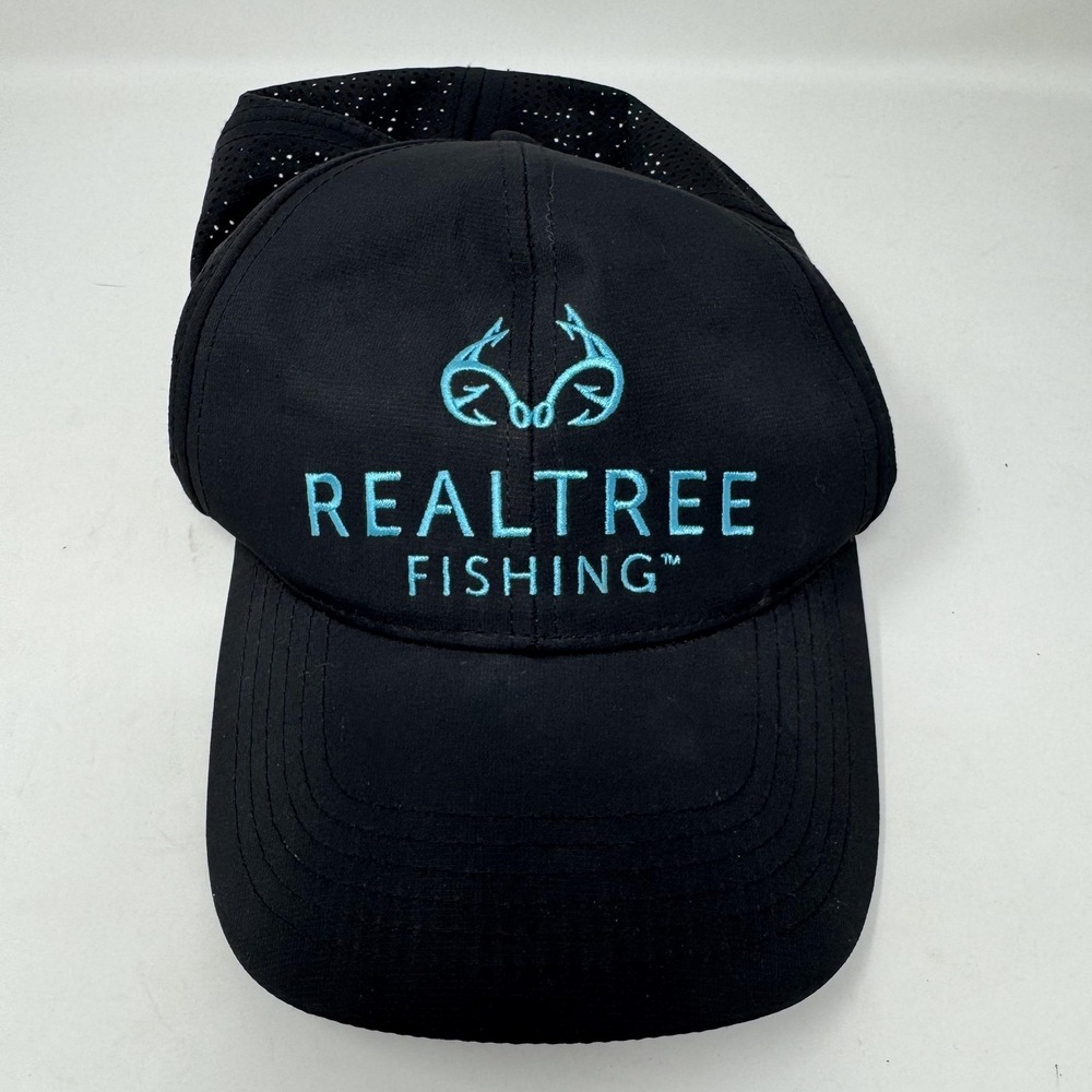 Realtree Fishing Hat Cap Strap Back Mens Black‎ Mesh Embroidered Outdoor